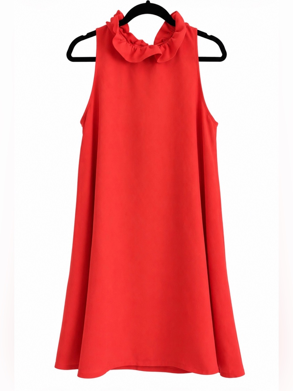 TuckerNuck Coral Red Ruffle Neck Bow Back Shift Dress Size L